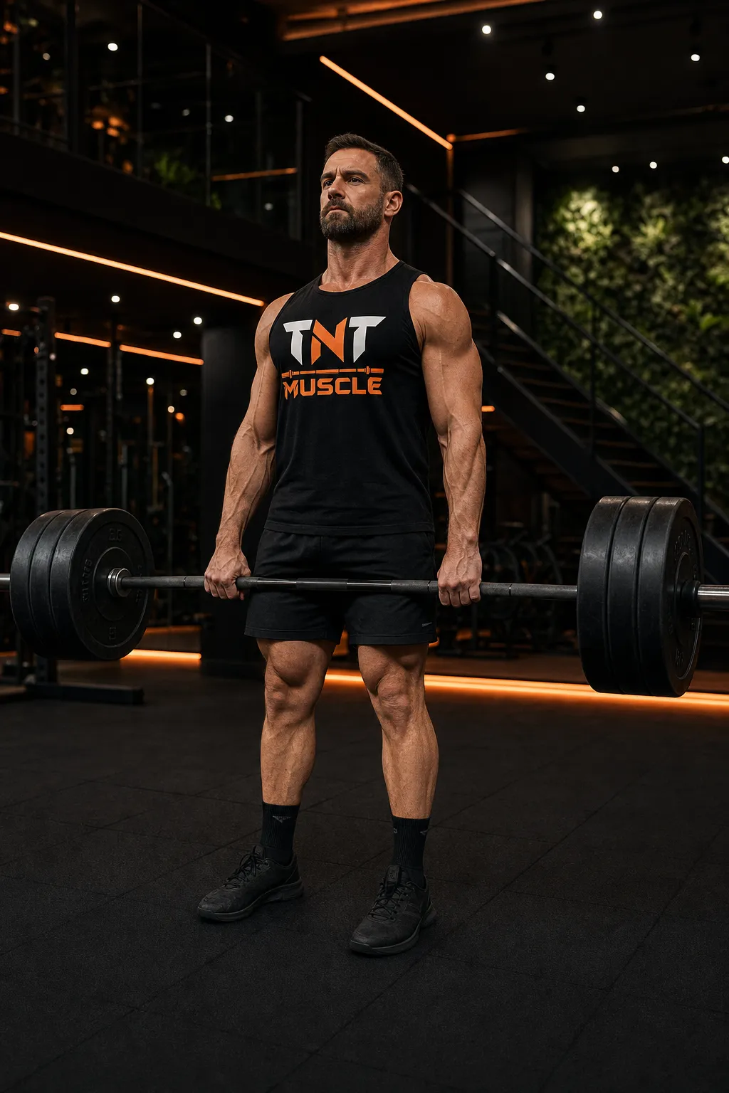 Socio de TNT Muscle entrenando peso muerto